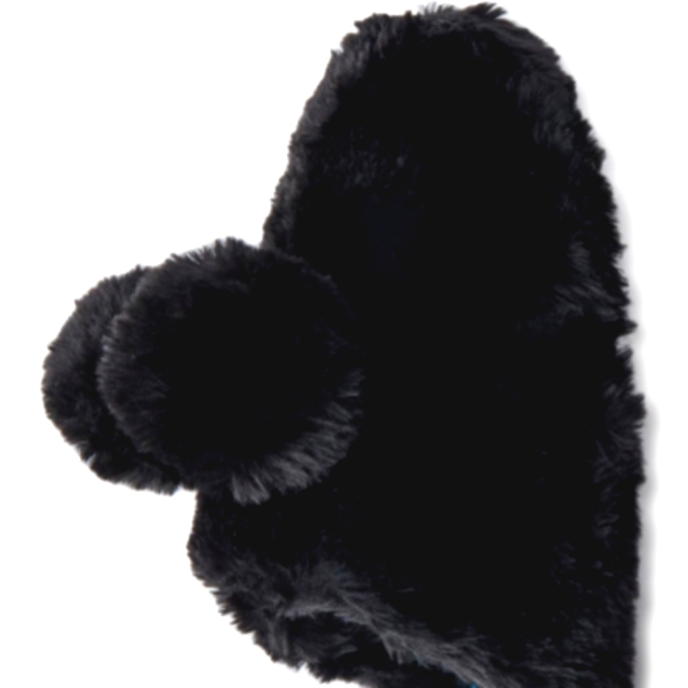 Soft Fluffy House Slippers Cozy Plush Black with "POM" Tassels. Size 8